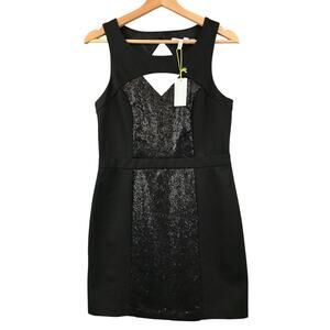 New BCBGeneration Black Dress With Sequins Cut Out Back Mini Size 10